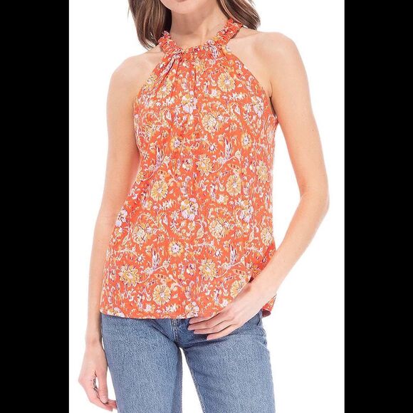 B Collection by Bobeau Tops - B Collection By Bobeau Floral Print Ruffle Neck Halter Top - Regular